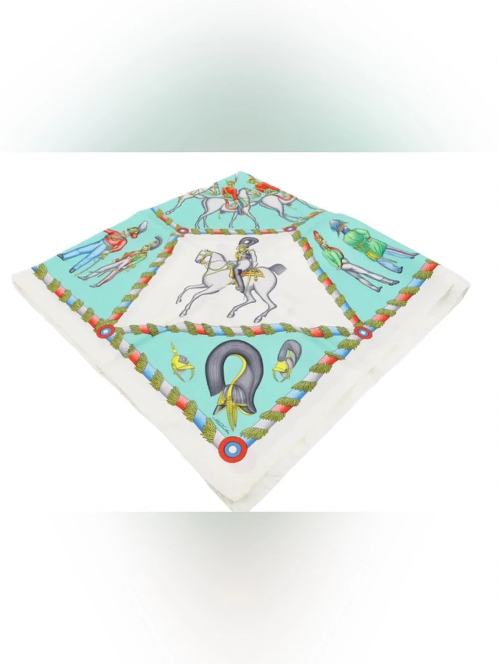 Hermes with box Equestrian Print Silk Scarf in Mint and White - Picture 1 of 1